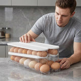 Rolling Egg Holder for Refrigerator - 2-Tier Auto-Roll Egg Dispenser & Fridge Organizer