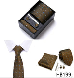 Top Grade Holiday Gift Box 7.5 cm Green Print Tie Pocket Squares Cufflink Set Gravatas Man Suit Accessories Fit Formal Party