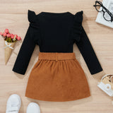 Citgeett Autumn Kids Girls Skirt Set Long Sleeve Tops Elastic Waist Skirt Casual Daily Outfit Spring Clothes