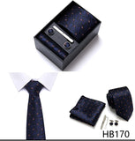 Top Grade Holiday Gift Box 7.5 cm Green Print Tie Pocket Squares Cufflink Set Gravatas Man Suit Accessories Fit Formal Party