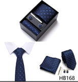 Top Grade Holiday Gift Box 7.5 cm Green Print Tie Pocket Squares Cufflink Set Gravatas Man Suit Accessories Fit Formal Party