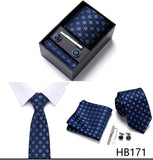 Top Grade Holiday Gift Box 7.5 cm Green Print Tie Pocket Squares Cufflink Set Gravatas Man Suit Accessories Fit Formal Party