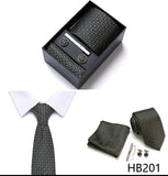 Top Grade Holiday Gift Box 7.5 cm Green Print Tie Pocket Squares Cufflink Set Gravatas Man Suit Accessories Fit Formal Party