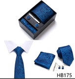 Top Grade Holiday Gift Box 7.5 cm Green Print Tie Pocket Squares Cufflink Set Gravatas Man Suit Accessories Fit Formal Party