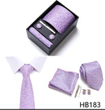 Top Grade Holiday Gift Box 7.5 cm Green Print Tie Pocket Squares Cufflink Set Gravatas Man Suit Accessories Fit Formal Party