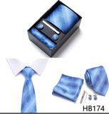 Top Grade Holiday Gift Box 7.5 cm Green Print Tie Pocket Squares Cufflink Set Gravatas Man Suit Accessories Fit Formal Party
