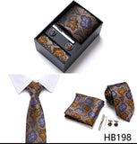 Top Grade Holiday Gift Box 7.5 cm Green Print Tie Pocket Squares Cufflink Set Gravatas Man Suit Accessories Fit Formal Party