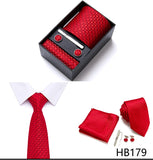 Top Grade Holiday Gift Box 7.5 cm Green Print Tie Pocket Squares Cufflink Set Gravatas Man Suit Accessories Fit Formal Party