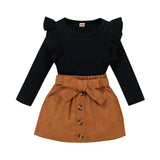 Citgeett Autumn Kids Girls Skirt Set Long Sleeve Tops Elastic Waist Skirt Casual Daily Outfit Spring Clothes