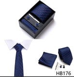 Top Grade Holiday Gift Box 7.5 cm Green Print Tie Pocket Squares Cufflink Set Gravatas Man Suit Accessories Fit Formal Party