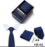 Top Grade Holiday Gift Box 7.5 cm Green Print Tie Pocket Squares Cufflink Set Gravatas Man Suit Accessories Fit Formal Party