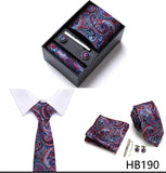 Top Grade Holiday Gift Box 7.5 cm Green Print Tie Pocket Squares Cufflink Set Gravatas Man Suit Accessories Fit Formal Party