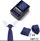 Top Grade Holiday Gift Box 7.5 cm Green Print Tie Pocket Squares Cufflink Set Gravatas Man Suit Accessories Fit Formal Party