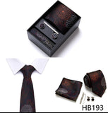 Top Grade Holiday Gift Box 7.5 cm Green Print Tie Pocket Squares Cufflink Set Gravatas Man Suit Accessories Fit Formal Party