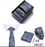 Top Grade Holiday Gift Box 7.5 cm Green Print Tie Pocket Squares Cufflink Set Gravatas Man Suit Accessories Fit Formal Party