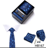 Top Grade Holiday Gift Box 7.5 cm Green Print Tie Pocket Squares Cufflink Set Gravatas Man Suit Accessories Fit Formal Party
