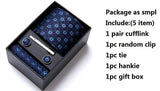 Top Grade Holiday Gift Box 7.5 cm Green Print Tie Pocket Squares Cufflink Set Gravatas Man Suit Accessories Fit Formal Party