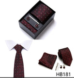 Top Grade Holiday Gift Box 7.5 cm Green Print Tie Pocket Squares Cufflink Set Gravatas Man Suit Accessories Fit Formal Party