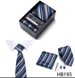 Top Grade Holiday Gift Box 7.5 cm Green Print Tie Pocket Squares Cufflink Set Gravatas Man Suit Accessories Fit Formal Party