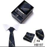 Top Grade Holiday Gift Box 7.5 cm Green Print Tie Pocket Squares Cufflink Set Gravatas Man Suit Accessories Fit Formal Party