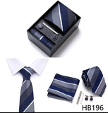 Top Grade Holiday Gift Box 7.5 cm Green Print Tie Pocket Squares Cufflink Set Gravatas Man Suit Accessories Fit Formal Party