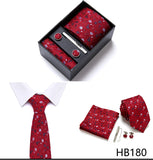 Top Grade Holiday Gift Box 7.5 cm Green Print Tie Pocket Squares Cufflink Set Gravatas Man Suit Accessories Fit Formal Party