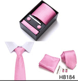 Top Grade Holiday Gift Box 7.5 cm Green Print Tie Pocket Squares Cufflink Set Gravatas Man Suit Accessories Fit Formal Party