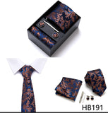 Top Grade Holiday Gift Box 7.5 cm Green Print Tie Pocket Squares Cufflink Set Gravatas Man Suit Accessories Fit Formal Party