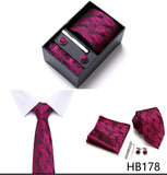 Top Grade Holiday Gift Box 7.5 cm Green Print Tie Pocket Squares Cufflink Set Gravatas Man Suit Accessories Fit Formal Party