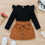 Citgeett Autumn Kids Girls Skirt Set Long Sleeve Tops Elastic Waist Skirt Casual Daily Outfit Spring Clothes