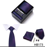 Top Grade Holiday Gift Box 7.5 cm Green Print Tie Pocket Squares Cufflink Set Gravatas Man Suit Accessories Fit Formal Party