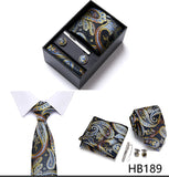 Top Grade Holiday Gift Box 7.5 cm Green Print Tie Pocket Squares Cufflink Set Gravatas Man Suit Accessories Fit Formal Party