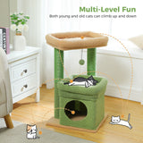 Cat Tree Cat Tower with Cozy Condo, Wide Top Perch,Natural Sisal Posts, Soft Plush,Playful Pom-Pom Suitable for 1-2 Indoor Cats