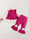 Adorable Infant Girl Autumn Clothes Floral Print Ruffle Sleeve Shirt and Flared Pants Matching Outfit Set for Toddlers