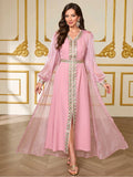 New Middle Eastern Dubai Arabian Elegant Two-Piece Women's V-Neck Long-Sleeve Dress Evening Gown Ramadan Festival Ethnic Clothing