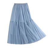 Maxi Long Tulle Skirts for Women White Aesthetic Pleated Skirt Y2k Fairycore Party Summer Autumn Jupe Longue 2024 Falda Mujer