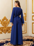 Elegant Muslim Dress with Gold Embroidered Evening Gown, Traditional Islamic Attire