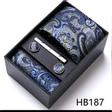 Top Grade Holiday Gift Box 7.5 cm Green Print Tie Pocket Squares Cufflink Set Gravatas Man Suit Accessories Fit Formal Party