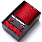Top Grade Holiday Gift Box 7.5 cm Green Print Tie Pocket Squares Cufflink Set Gravatas Man Suit Accessories Fit Formal Party