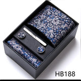 Top Grade Holiday Gift Box 7.5 cm Green Print Tie Pocket Squares Cufflink Set Gravatas Man Suit Accessories Fit Formal Party