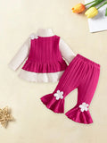 Adorable Infant Girl Autumn Clothes Floral Print Ruffle Sleeve Shirt and Flared Pants Matching Outfit Set for Toddlers
