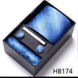 Top Grade Holiday Gift Box 7.5 cm Green Print Tie Pocket Squares Cufflink Set Gravatas Man Suit Accessories Fit Formal Party