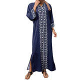 Elegant Floral Print Maxi Dress with 3 4 Sleeves V-Neckline and Loose Fit - Perfect for Ramadan Arab Robe Caftan and Gowns