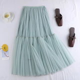 Maxi Long Tulle Skirts for Women White Aesthetic Pleated Skirt Y2k Fairycore Party Summer Autumn Jupe Longue 2024 Falda Mujer