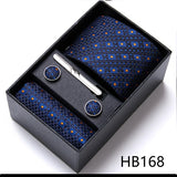Top Grade Holiday Gift Box 7.5 cm Green Print Tie Pocket Squares Cufflink Set Gravatas Man Suit Accessories Fit Formal Party