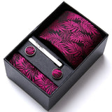 Top Grade Holiday Gift Box 7.5 cm Green Print Tie Pocket Squares Cufflink Set Gravatas Man Suit Accessories Fit Formal Party