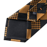 Luxury Mens Tie Black Golden Jacquard Necktie Pocket Square Cufflinks Set Floral Plaid for Male Men Wedding Busniess Party Gift