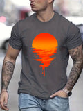 plus Size round Neck T-shirt Casual Fashion Sunset Diffuse Chicken Minimalist 3D Digital Print Comfortable T-shirt