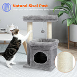 Cat Tree Cat Tower with Cozy Condo, Wide Top Perch,Natural Sisal Posts, Soft Plush,Playful Pom-Pom Suitable for 1-2 Indoor Cats