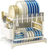 Kitchen countertop 2-tier dish drying rack, kitchen countertop dish drainer with drip tray, metal kitchen dish rack with drip tr